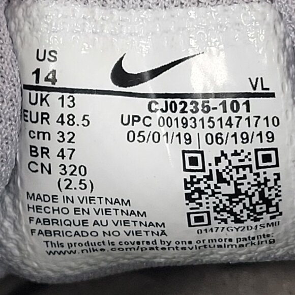 Nike Alpha Huarache 7 Pro TF Lax Men's White Gray Shoes CJ0235-101 US Sz 14 NWB - Picture 10 of 10